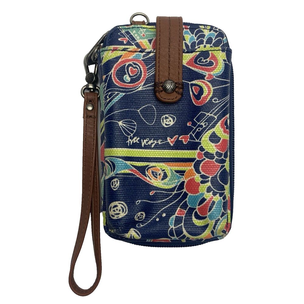 Sakroots Wallet Artist Circle Wristlet Multicolor Free Verse Floral Peacock Boho